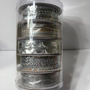 Silver Metallic Coordinated Trim Ribbon 5 Rolls 2 Yards Sequin Twine Ric Rac